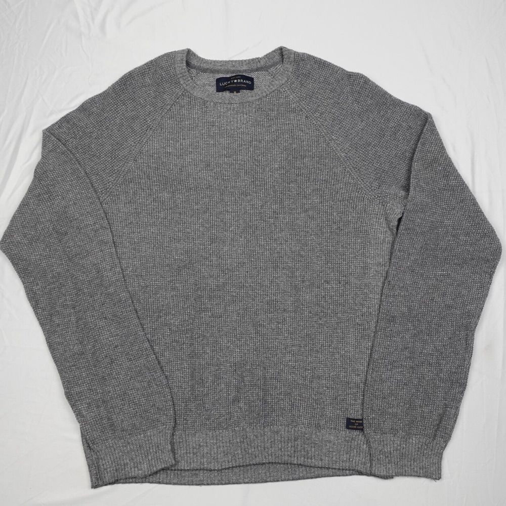 Lucky Brand Sweater Adult M Crew Neck Men's Gray Pullover Knit Long Sleeves